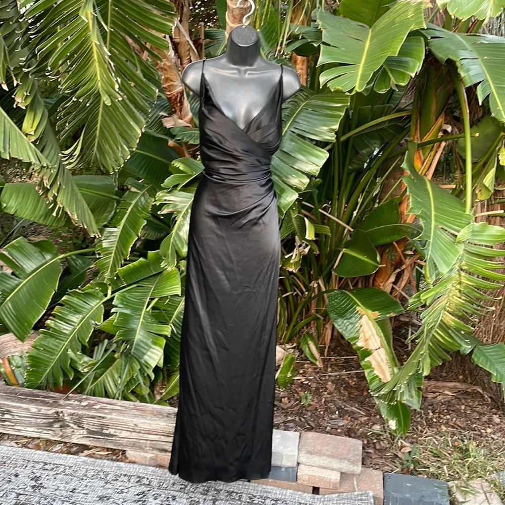 Galina  signature, satin gown with high front slit
